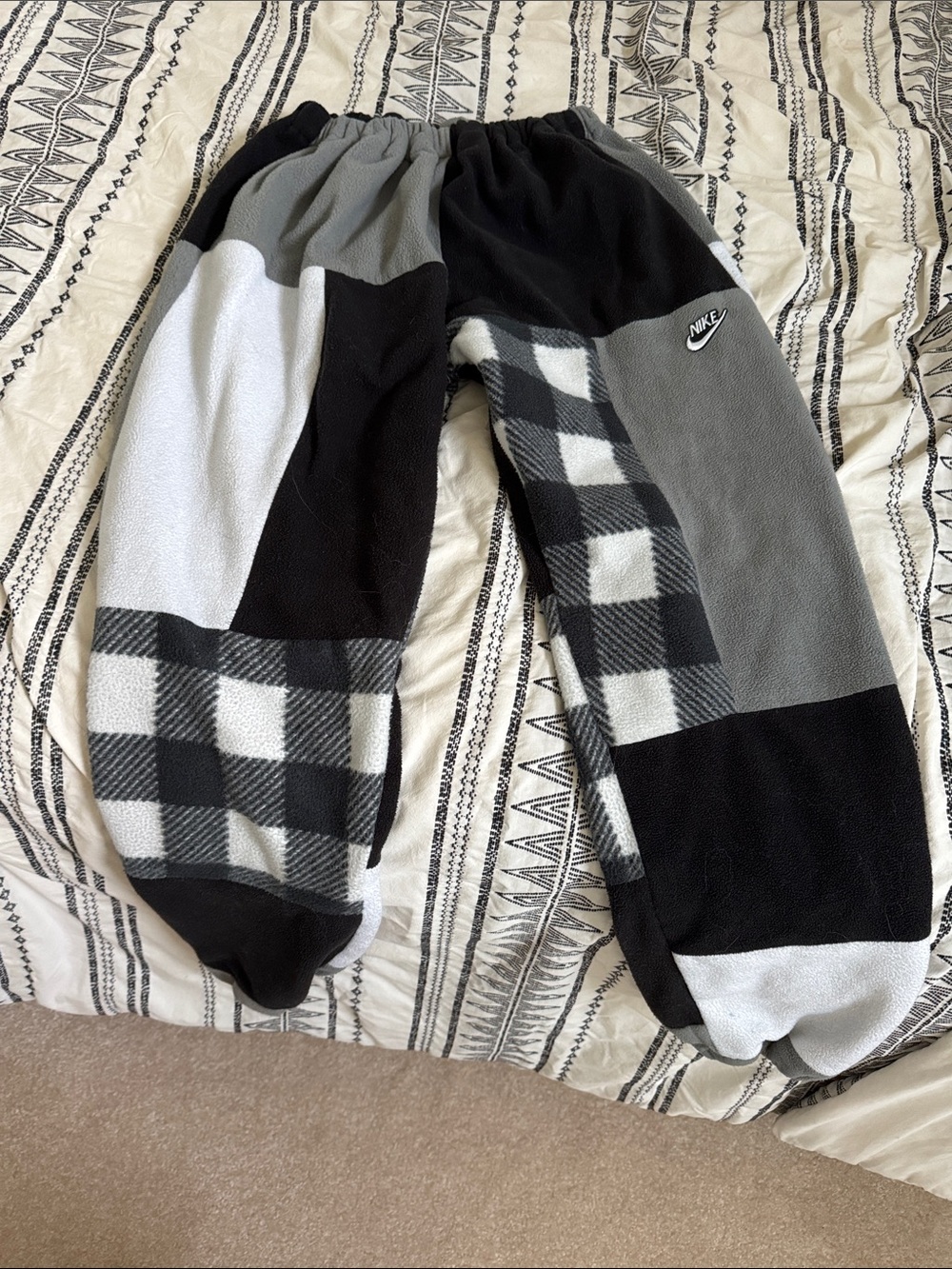 Nike Black, Gray & White Patchwork Fleece Joggers